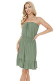 Women Smocked Knee Length Strapless Fitted Tube Midi Dress Zarnesh