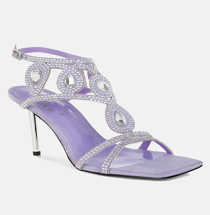 Women Fialka Diamante Rhinestones Square Toe Stiletto Sandals Zarnesh