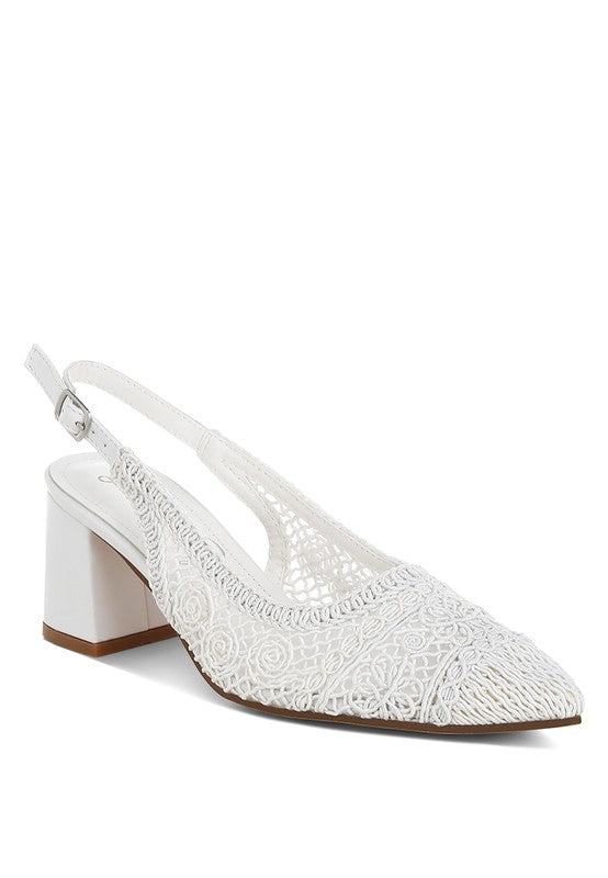 Women Tolina Woven Pin Buckle Slingback Block Heel Sandals Zarnesh