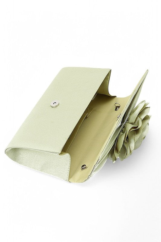 Women Satin Flower Pleated Flap Closure Clutch Bag | Zarnesh