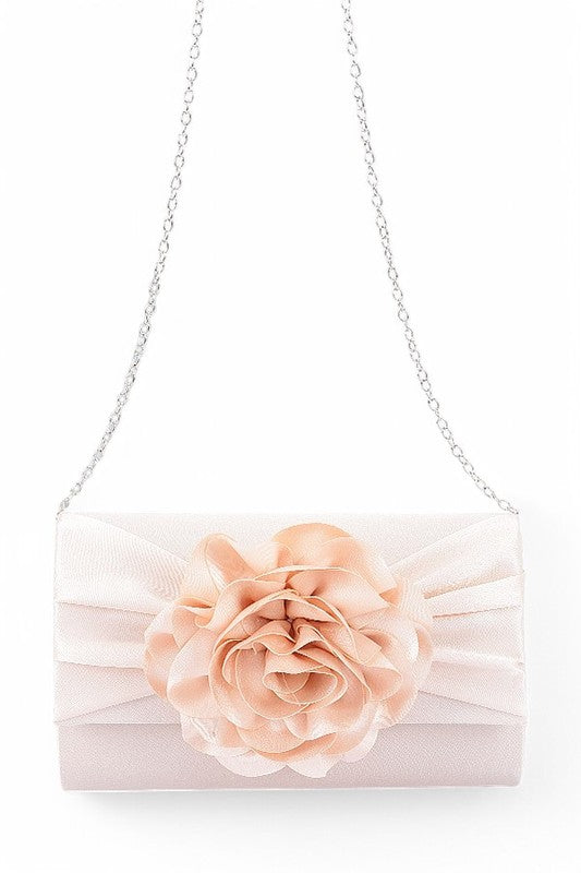 Women Satin Flower Pleated Flap Closure Clutch Bag | Zarnesh