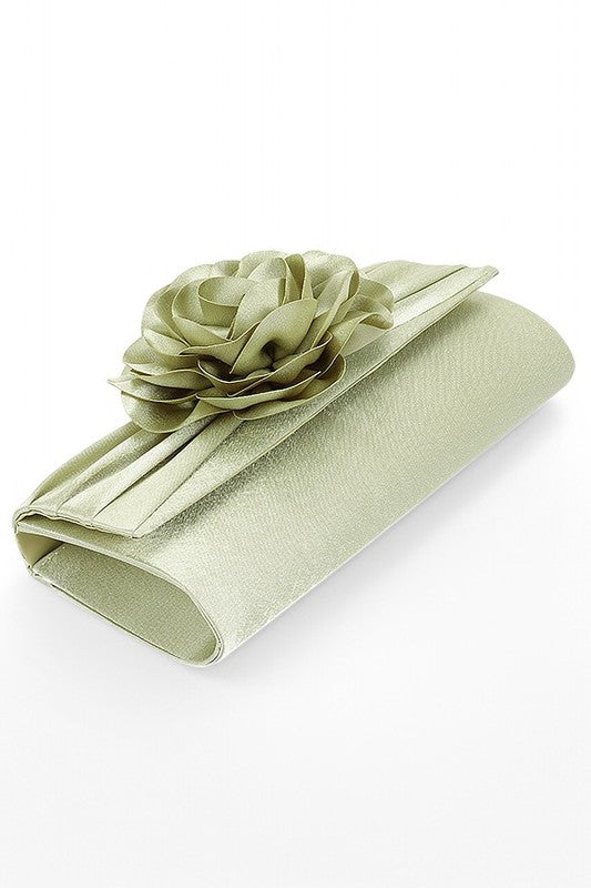 Women Satin Flower Pleated Flap Closure Clutch Bag | Zarnesh