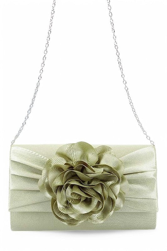 Women Satin Flower Pleated Flap Closure Clutch Bag | Zarnesh