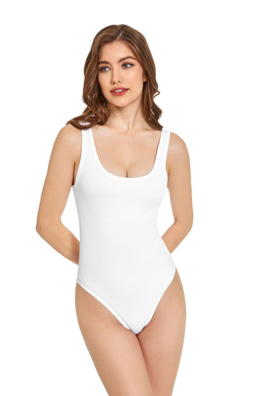 Women Seamless Sleeveless Scoop Neckline Ribbed Bodysuit Zarnesh