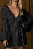 Women Sequin Flattering Tie Closure Comfortable Fit Wrap Dress Zarnesh