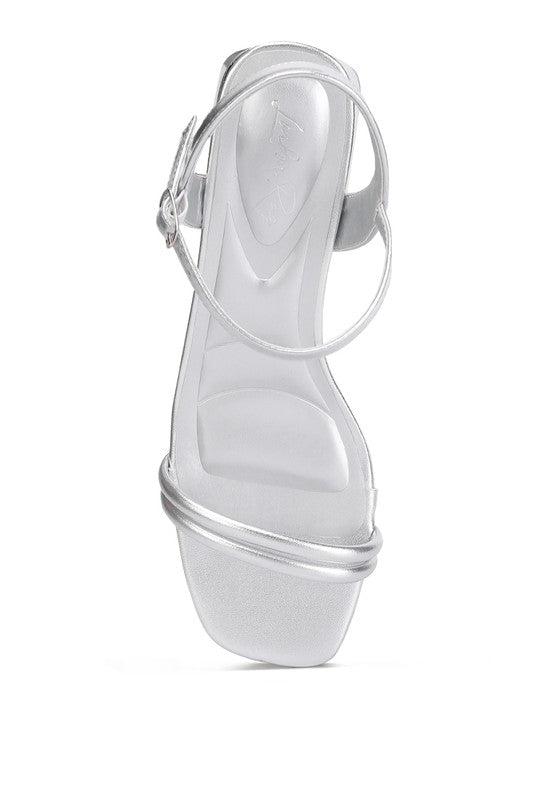 Women Zabou Metallic Ankle Strap Low Block Heels | Zarnesh