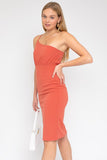 Women Sleeveless Cut One Shoulder Front Slit Mini Dress Zarnesh