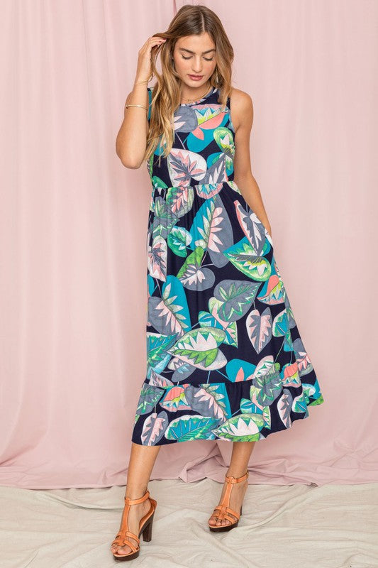 Women Sleeveless Ruffled Hem Hidden Pockets Tea Length Dress Zarnesh