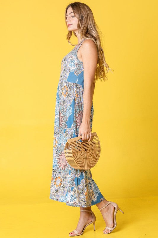 Women Sleeveless Ruffled Hem Hidden Pockets Tea Length Dress Zarnesh