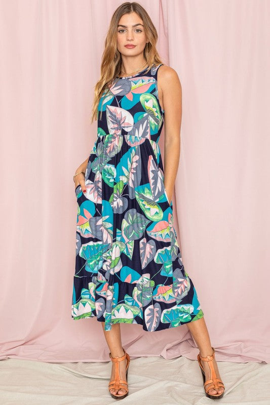 Women Sleeveless Ruffled Hem Hidden Pockets Tea Length Dress Zarnesh
