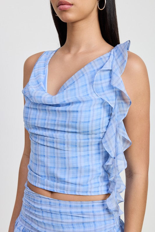 Women Sleeveless Ruffle Cowl Neckline Versatile Style Top Zarnesh