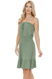 Women Smocked Knee Length Strapless Fitted Tube Midi Dress Zarnesh
