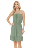 Women Smocked Knee Length Strapless Fitted Tube Midi Dress Zarnesh