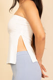 Women Soft Ribbed Strapless Ribbed Side Slit Flare Top Zarnesh