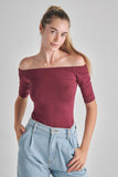 Women Soft Stretch Knit Fabric Short Sleeves Off Shoulder Top Zarnesh