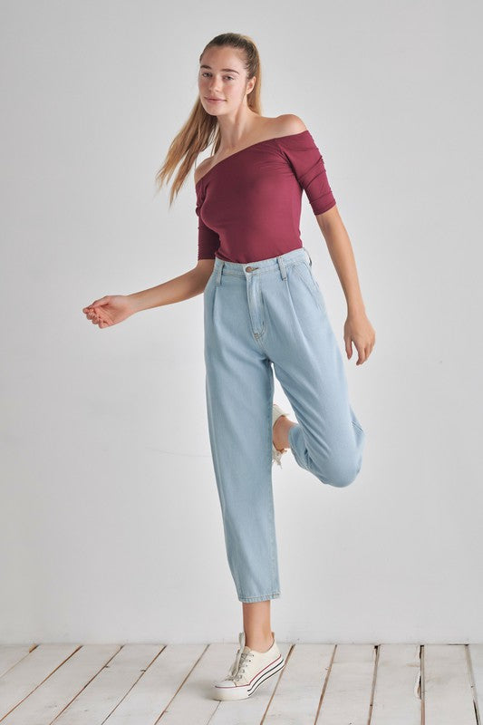 Women Soft Stretch Knit Fabric Short Sleeves Off Shoulder Top Zarnesh