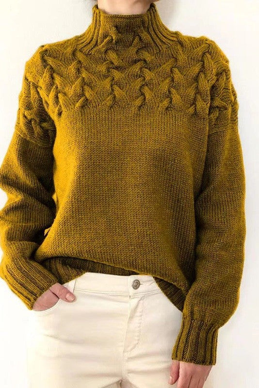 Women Soft Warm Mock Neck Oversized Chunky Cable Knit Sweater Zarnesh