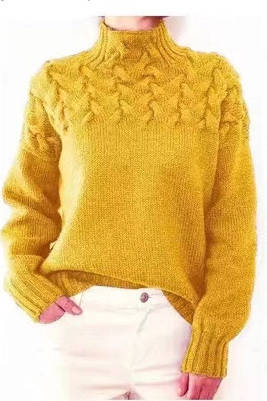 Women Soft Warm Mock Neck Oversized Chunky Cable Knit Sweater Zarnesh