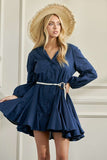 Women Solid Flare Shirt Dress With Belt Elastic Sleeve KRD4190 Zarnesh