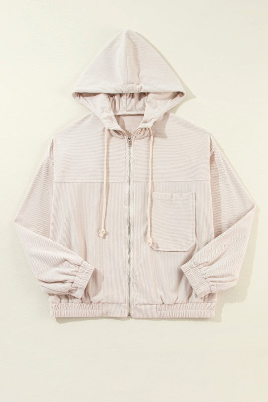 Women’s Solid Hooded Corduroy Zip-Up Jacket | Zarnesh