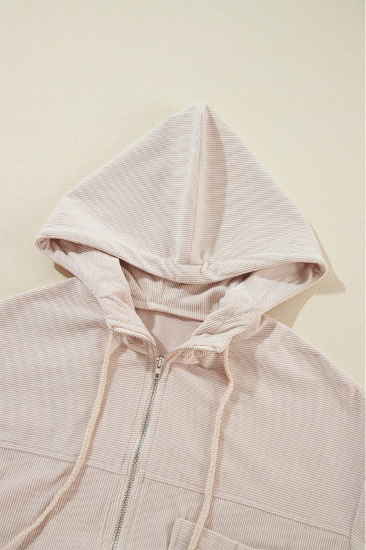 Women’s Solid Hooded Corduroy Zip-Up Jacket | Zarnesh