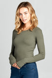 Women Solid Ribbed Round Neck Long Sleeve Cropped Fit Top Zarnesh