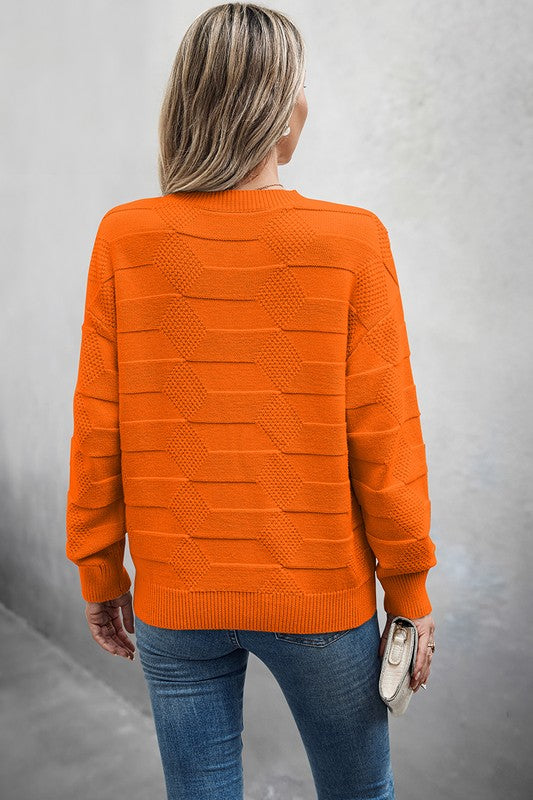 Women’s Solid Round Neck Knit Loose Long Sleeves Sweater | Zarnesh