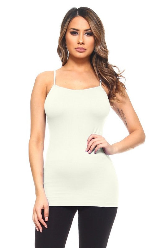 Women Spaghetti Straps Pull On Longline Seamless Cami Tank Top Zarnesh