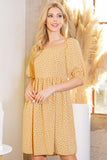 Women Spaghetti Tie Back Puff Sleeve Lined Skirt Woven Dress Zarnesh