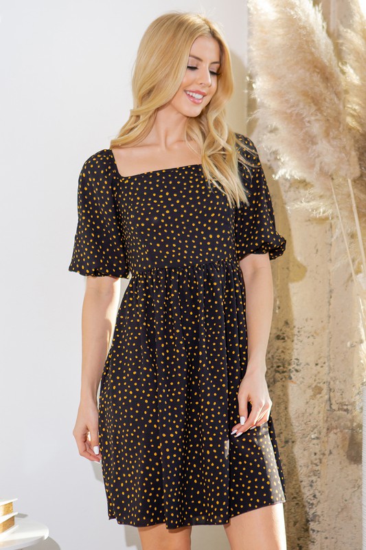 Women Spaghetti Tie Back Puff Sleeve Lined Skirt Woven Dress Zarnesh