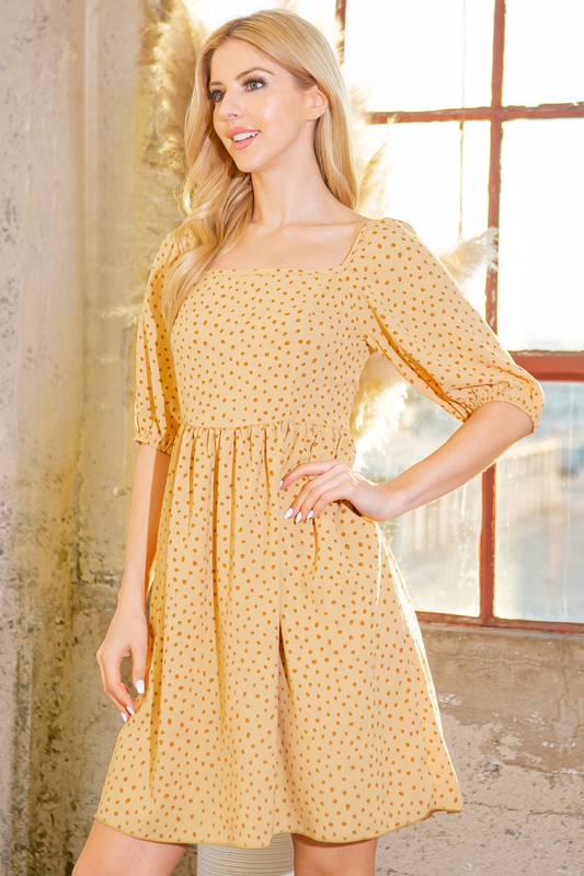 Women Spaghetti Tie Back Puff Sleeve Lined Skirt Woven Dress Zarnesh