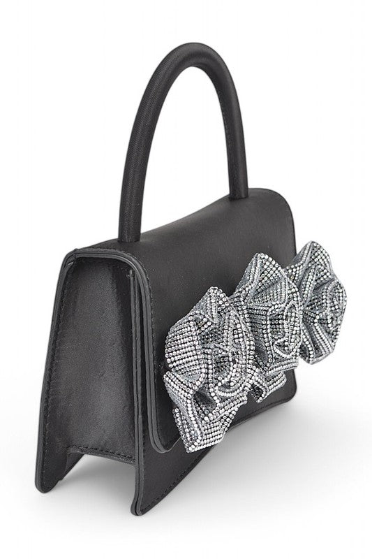 Women Sparkle Flower Top Handle Shoulder Chain Clutch Bag Zarnesh