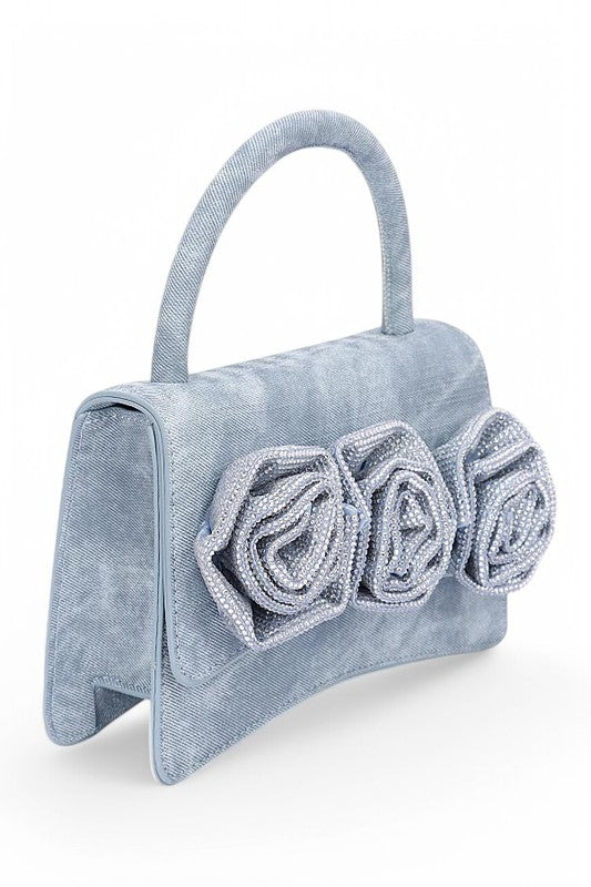 Women Sparkle Flower Top Handle Shoulder Chain Clutch Bag Zarnesh