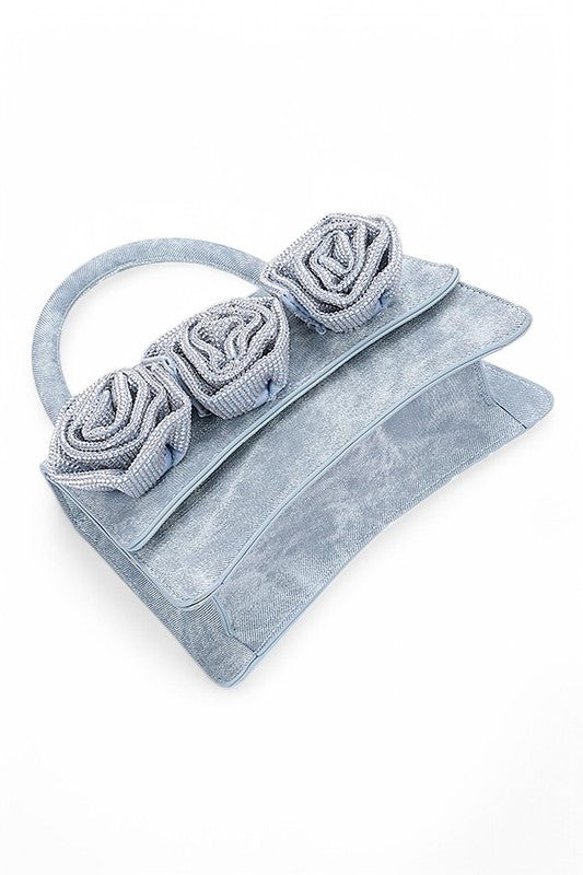 Women Sparkle Flower Top Handle Shoulder Chain Clutch Bag Zarnesh