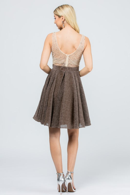 Women Sparkling Knit Jacquard A line Applique Mini Dress | Zarnesh