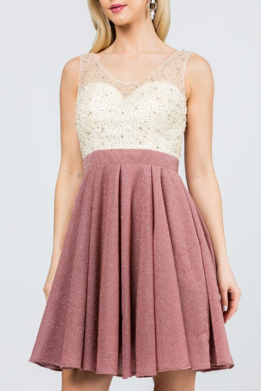 Women Sparkling Knit Jacquard A line Applique Mini Dress | Zarnesh