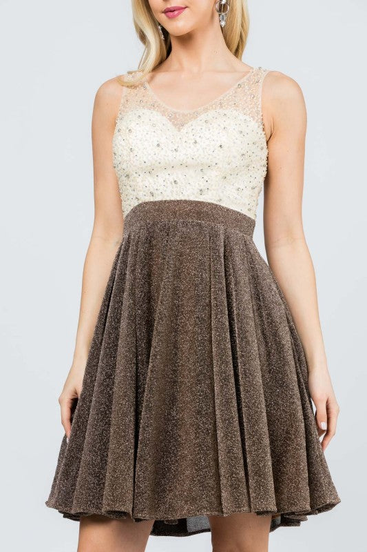 Women Sparkling Knit Jacquard A line Applique Mini Dress | Zarnesh