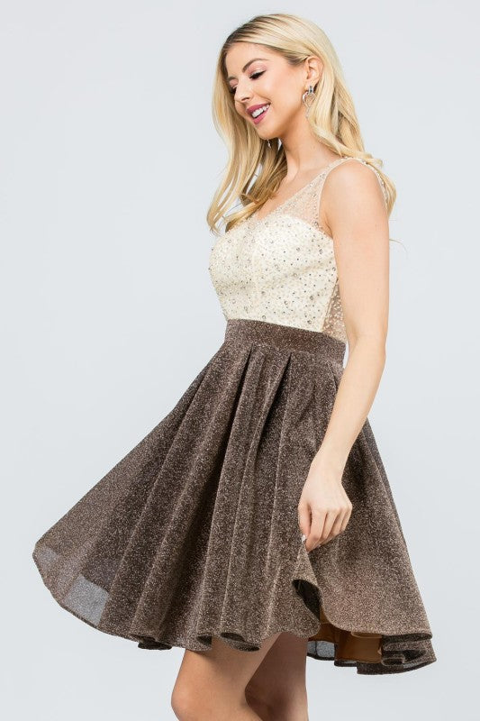 Women Sparkling Knit Jacquard A line Applique Mini Dress | Zarnesh