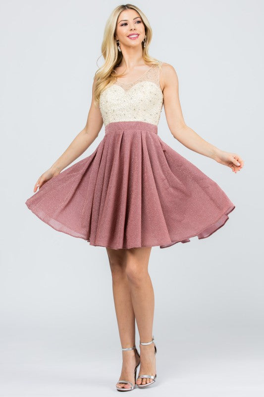 Women Sparkling Knit Jacquard A line Applique Mini Dress | Zarnesh