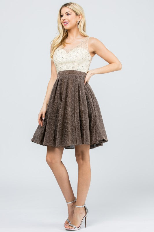 Women Sparkling Knit Jacquard A line Applique Mini Dress | Zarnesh