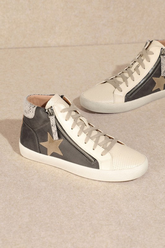 Women Star Embellished Round Toe High Top Sneakers | Zarnesh
