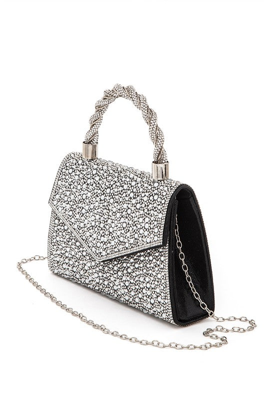 Womens Statement Rhinestone Top Handle Clutch Bag