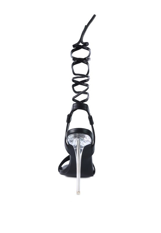 Women's Sheeny Clear Stiletto Lace-Up Sandal | Zarnesh