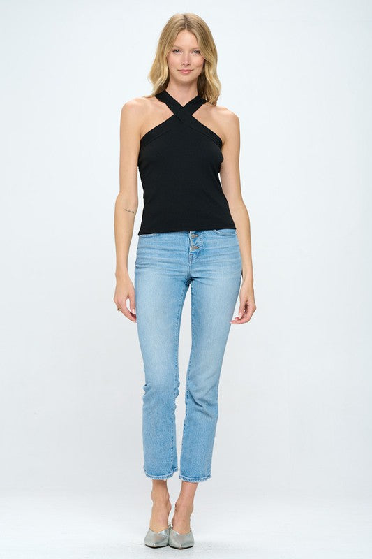 Women Stretchy Knit Criss Cross Sleeveless Versatile Style Top Zarnesh