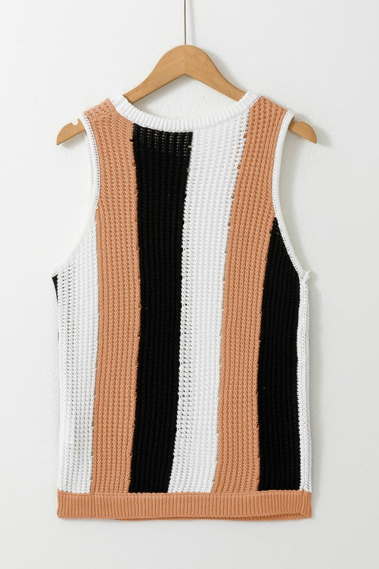Women’s Stripe Color Block Sleeveless Knitted Sweater Vest | Zarnesh