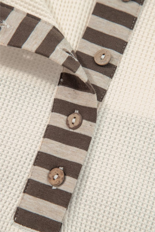 Women’s Stripe Plaid Patchwork Waffle Top | Zarnesh