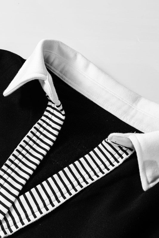 Women’s Black Striped Patchwork Collar Sweatshirt | Zarnesh