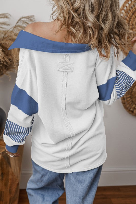 Women’s Black Striped Patchwork Collar Sweatshirt | Zarnesh