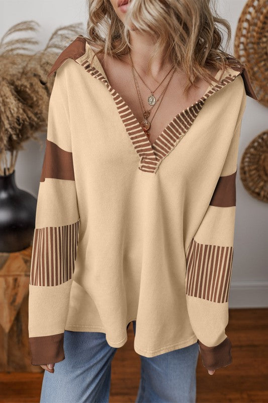 Women’s Black Striped Patchwork Collar Sweatshirt | Zarnesh