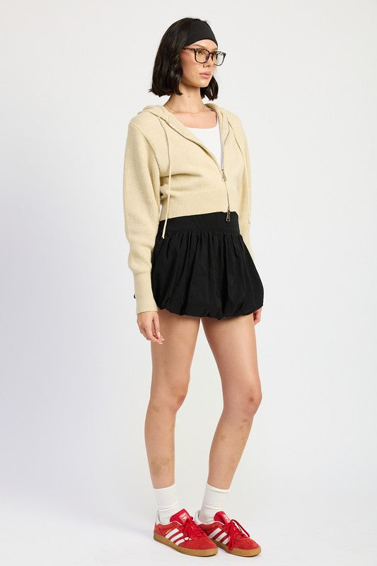 Women Stylish Collared Neck Cropped Zip Up Hoodie Zarnesh